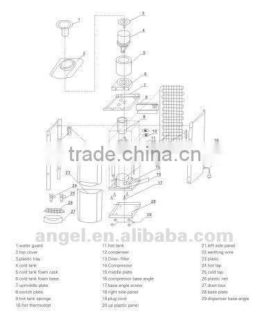 Compressor cooling water dispenser floor standing hot and cold water