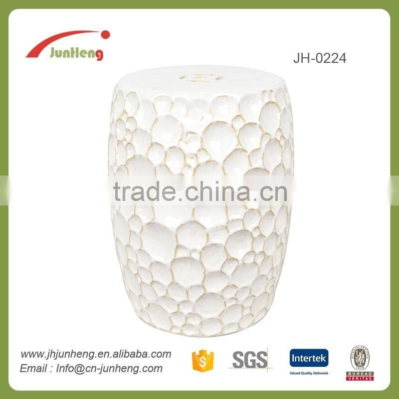 white glazed ceramic stone stool, stone garden bench, garden furniture outdoor