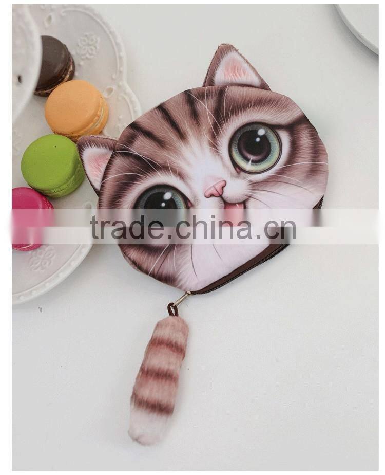 Wholesale Coin Purses 3D Printing Cute Cat Wallets Small Zipper Change Cion Purses for Girl