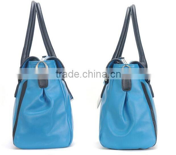 Navy genuine leather lady fashion bag online shop China fashion tote bag
