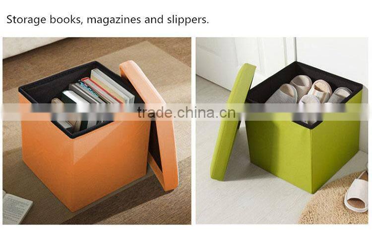 Cube Faux Leather Folding Storage Ottoman, Foot Rest Stool Footrest