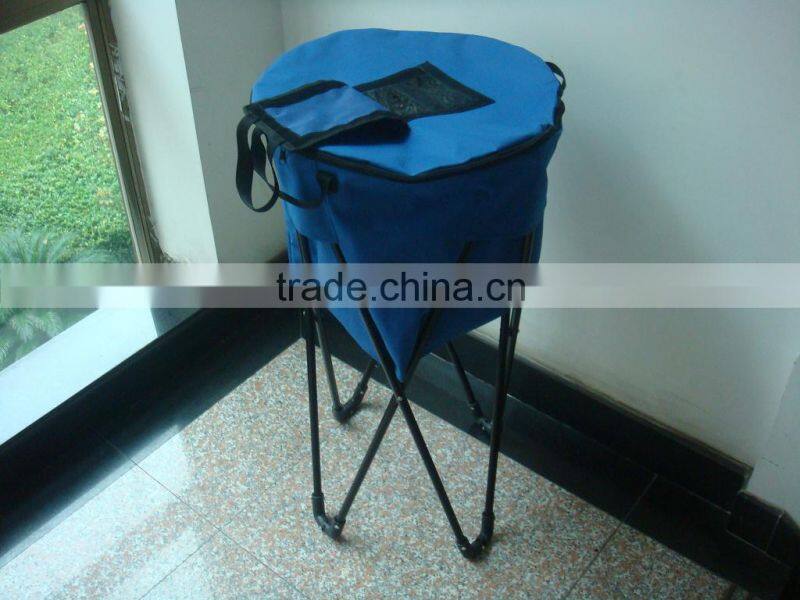 Portable cooler tub stand with metal legs and 100% polyester cover