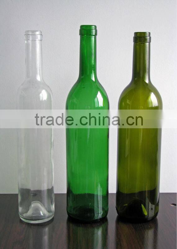 Clear/Antique Green/Dark Green Glass Wine Bottle with cork