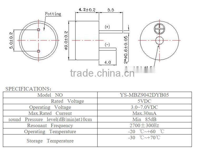 9.0x4.2 mm Electricmagnetic buzzer 3.6V small size buzzer