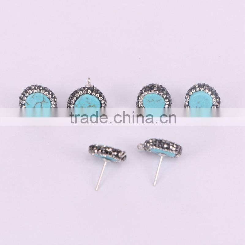 Round Natural Turquoise Studs Earring Handmade Turquoise Gemstone Druzy Earrings