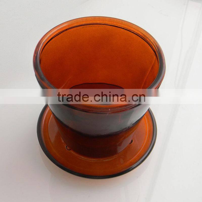 2014 hot selling clear glass flower pot wholesale with tray