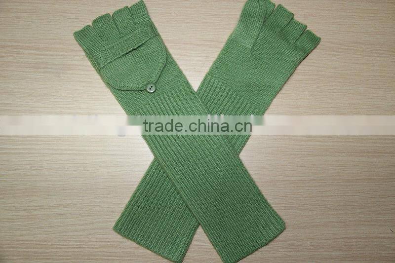 knitted long cuff cashmere gloves mittens with flap
