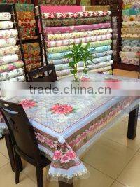 Newest rectangle transparent printed all-in-one vinyl tablecloth piece/roll