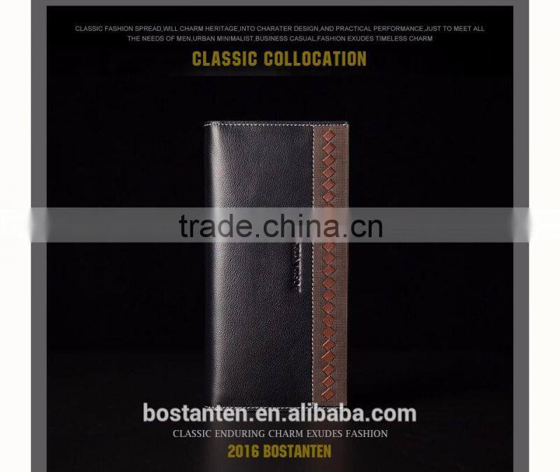 business men genuine leather money clip long wallet and clutch bag