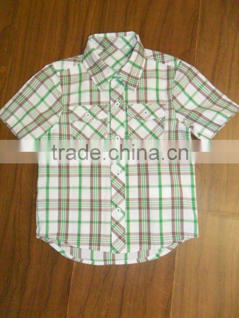 hot sale new style hawaiian fashion boy's summer short wide sleeve plaid shirt