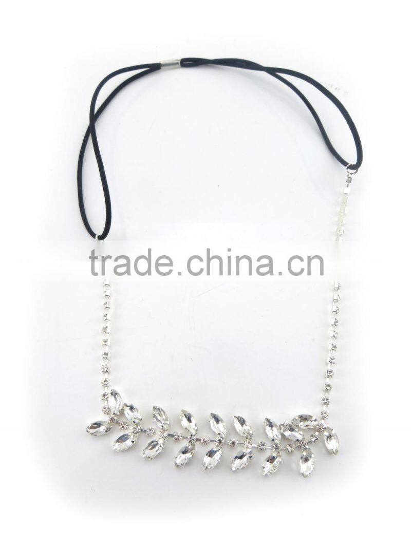 YiWu best design leaf wide rhinestone headband