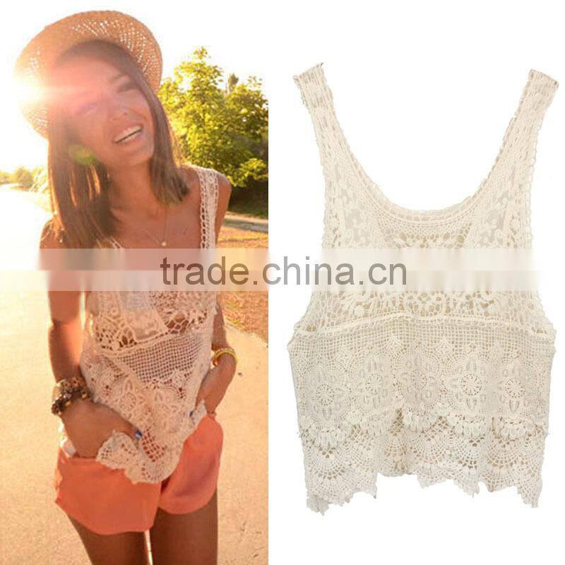 Fancy White Loose Tops Crochet Sweater Tank Top For Women