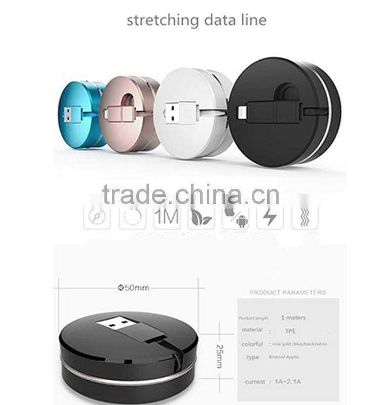 Convenient multi-color fashionable 2 in 1 usb great quality stretching data cable