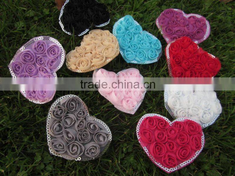 Rosette Fabric Heart Shape Rosette Heart Chiffon Rose Flowers Chiffon Heart,mix color IN STOCK