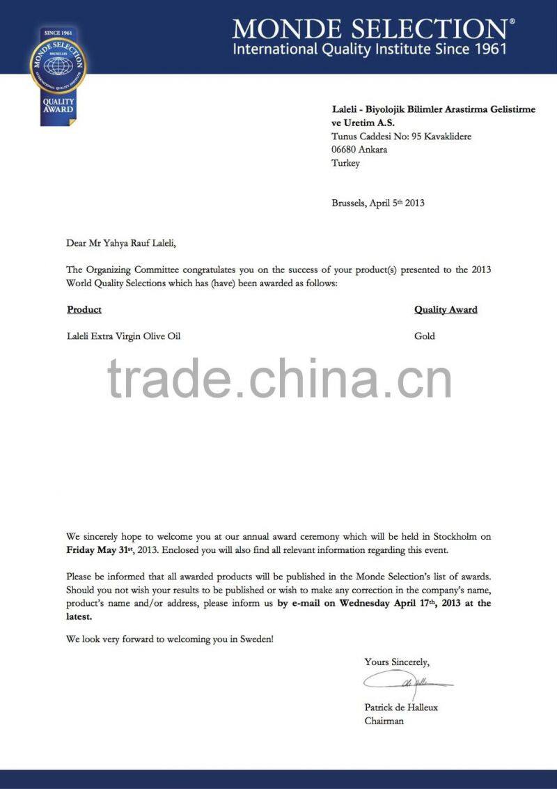 SELECTION EXTRA VIRGIN FIRST CLASS OLIVE OIL by LALELI ( PRODUCED IN TURKEY ) (1 Liter Glass Bottle )