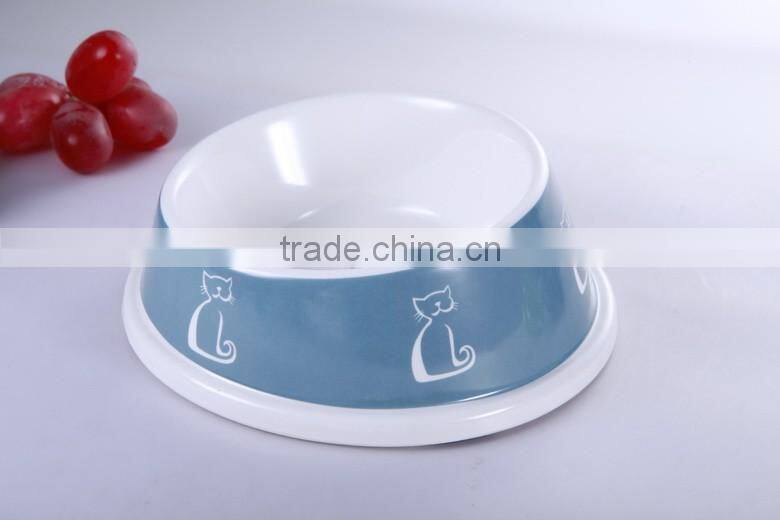 Superior quality stainless steel 18/8 pet bowl with melamine base, single dog feeder