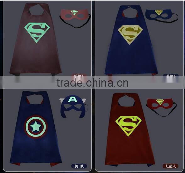 Quality Customized Luminous Logo Printing Glowing in Dark Superhero capes and mask