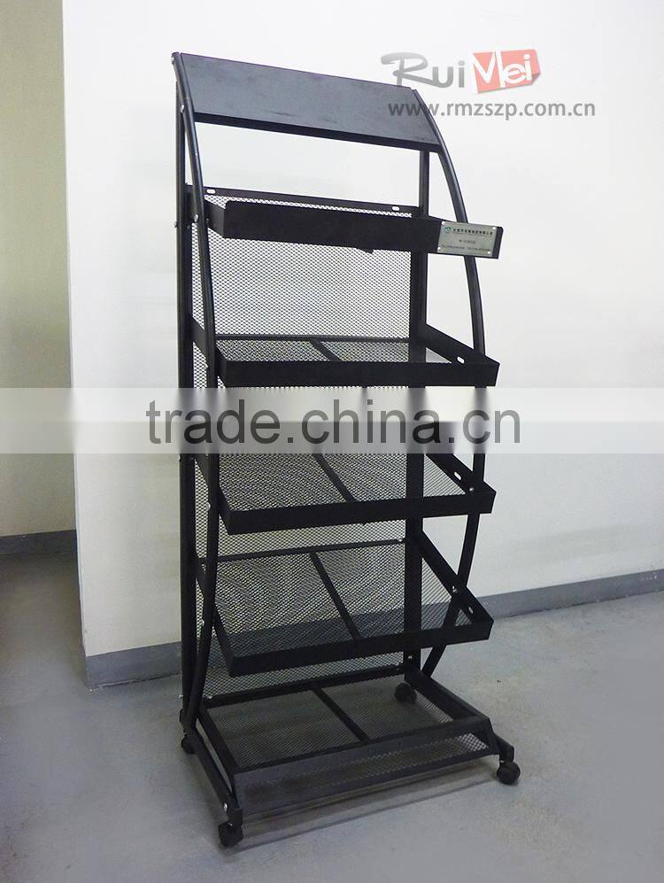 Discount Black Floor-standing Costomed Bread Display Rack with 5 tier