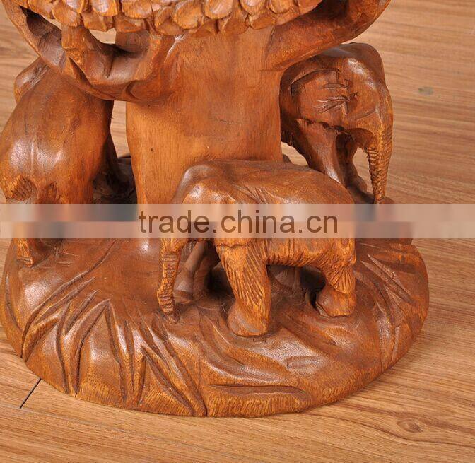 Thailand Style Solid Wood Carved Forest Elephant Little Chair, New Design Handcarved Shoe Changing Chair (BF01-X1175)