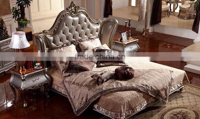 European Style Wood Carved Bed, Elegant and Royal King Size Bed, Luxury Bedroom Furniture Set (BF01-ML012)