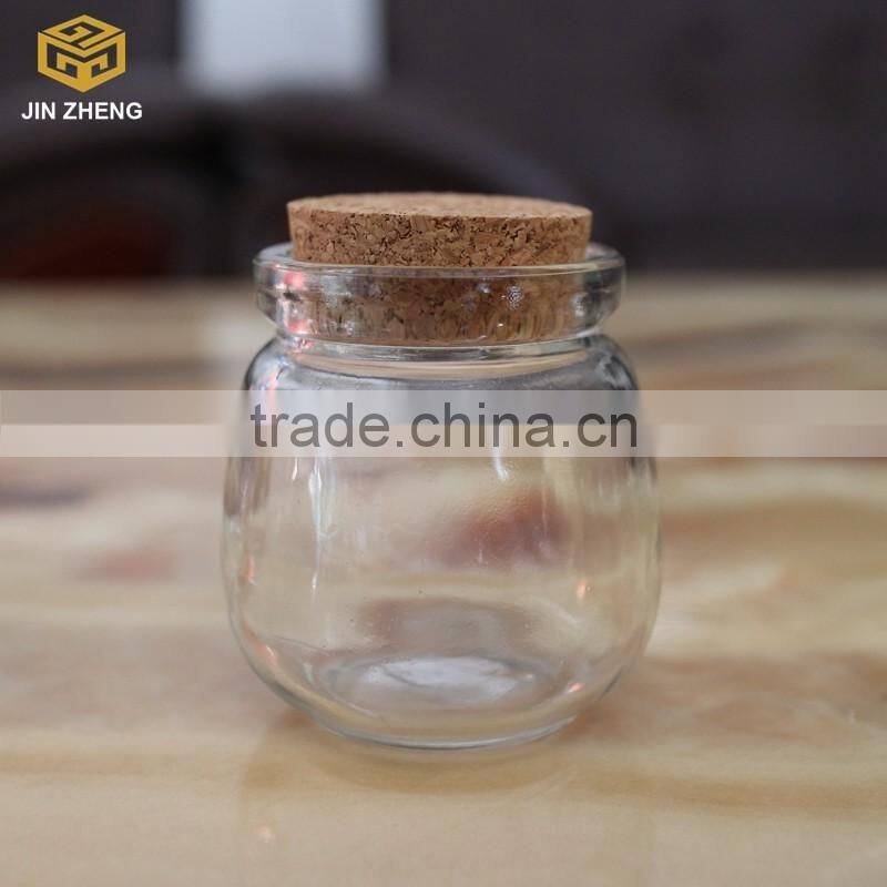 Food grade empty 100ml wide mouth glass pudding bottle with cork lid