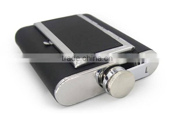 6 OZ stainless steel wine bottles stick black twill leather cigarette case