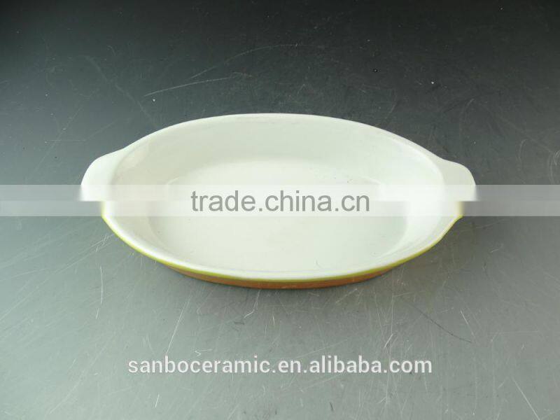 Color glazed ceramic oval shape ceramic bakeware bake plate in stock