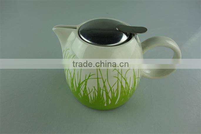 Stock glazed ceramic teapot with iron cover with cheap price