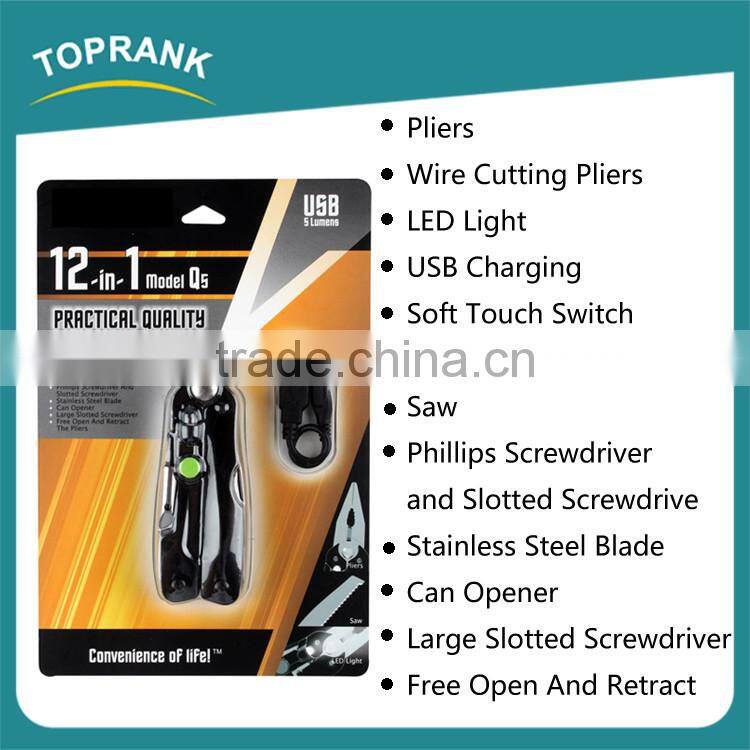 High quality outdoor folding plier pocket mini multi tool with led light