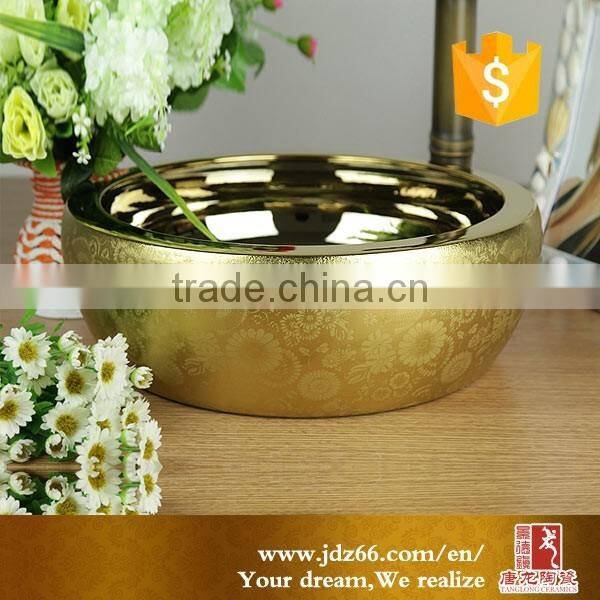 Gold plated art basin counter top sinks colorful wash basin