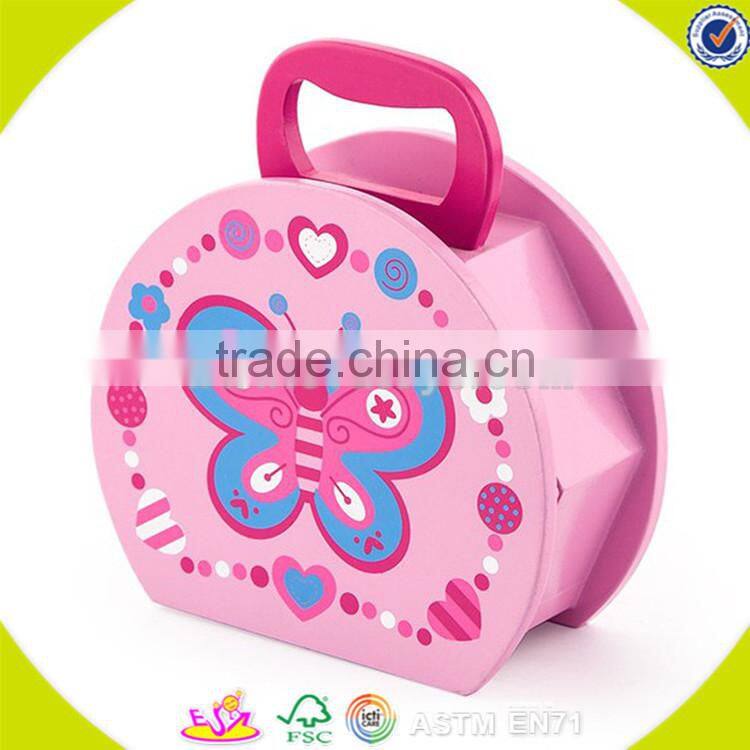 Wholesale role play wooden jewelry box toy beautiful pink wooden jewelry box toy hot kids wooden jewelry box toy W10D105