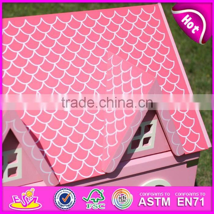 Best design pink house toys wooden dollhouse for girls W06A020