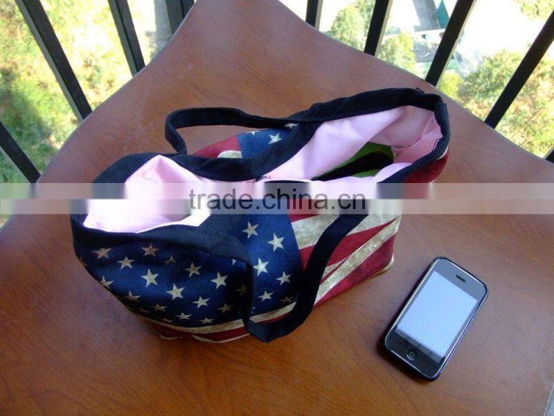 2015 Hot sale fashion calico cotton shopping tote bags with inner pocket and button closure