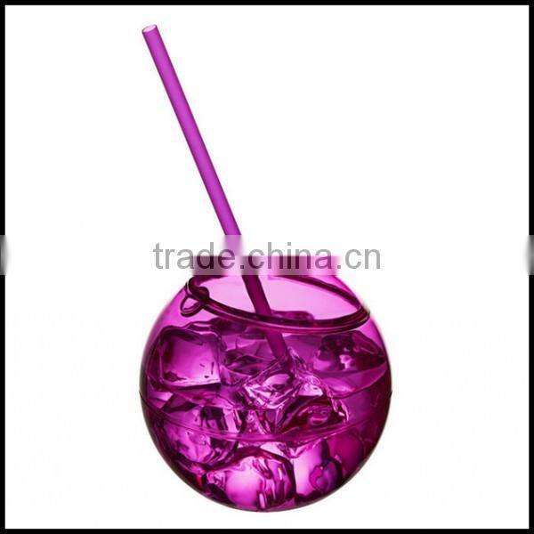 580ml purple Plastic Party Beaker Tumbler & Straw cups Cocktail Juice Cup Ball Bowl