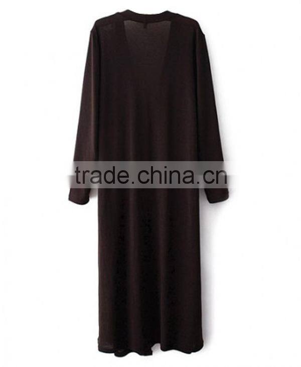 Latest Design Casual Fashion long sleeve v neck open front loose fit maxi dress muslimah
