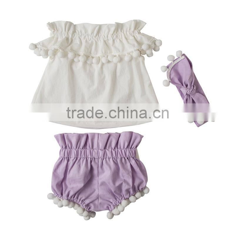Toddler girl clothing set 3 pcs summer baby pompom clothes outfits