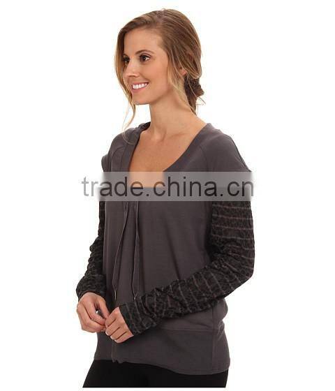 women false two-piece sweatshirt with scoop neckline features adjustable collar