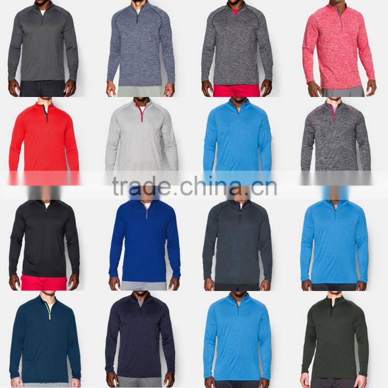 Long sleeve UPF 30 sports gym fitness highneck 1/2 zip t shirt performance t-shirts