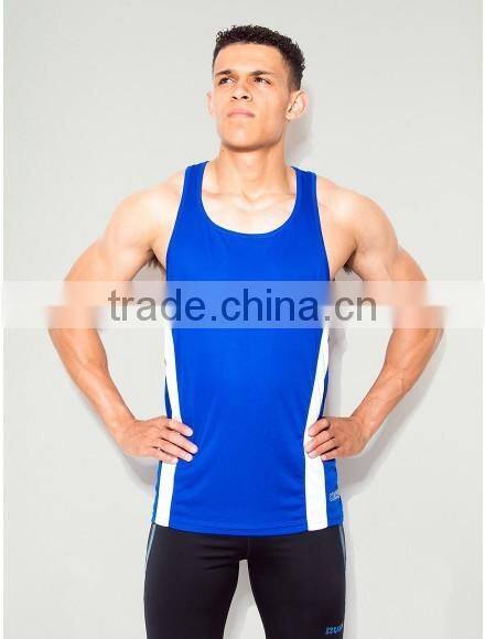 Blue Plain 100% Polyester Dry Fit Performance Training Vest with Mesh Panel Technical Sports Tank Top Blank Racerback Tank Top