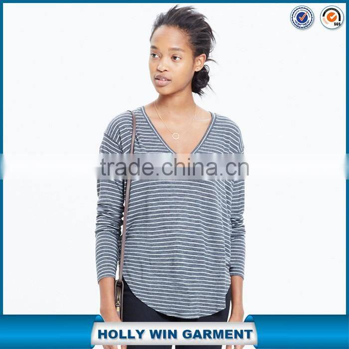V neck long sleeve t-shirt for women in naples stripe