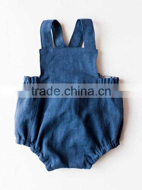 Summer Latest Design Baby Girls Clothes Toddler Soild Pink Jumpsuit Infant Sleeveless Linen Fabric Romper