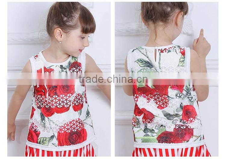 Wholesale Kids Cotton Tank Tops Boutique Baby Girls White Sleeveless T Shirt Summer T-shirt for Flower Print T16356