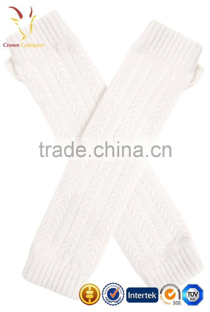 Cable Knit Long Cashmere Fingerless Gloves Lady Arm Warm Gloves