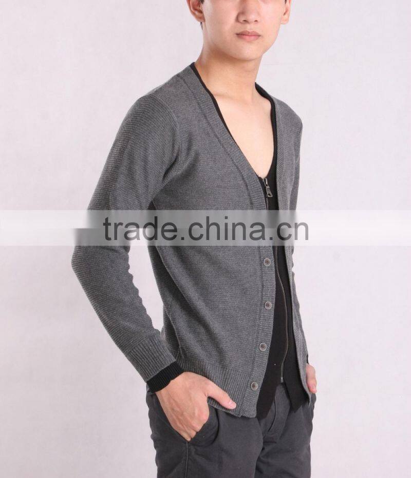 Long Sleeve Grey Button Down Cardigan Sweater For Men