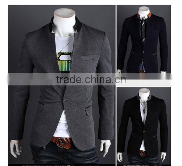 MOQ 1 pc cotton and polyester mixed stand collar british style tunic suit for man