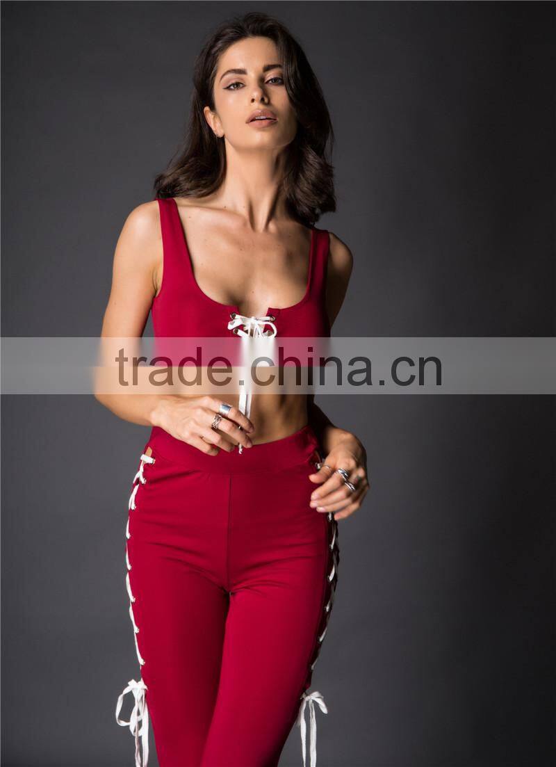 Runwaylover 100 New Fashion 2017 Ladies Suits , Women Sexy Crop Tops And Hollow Out Flared Pants
