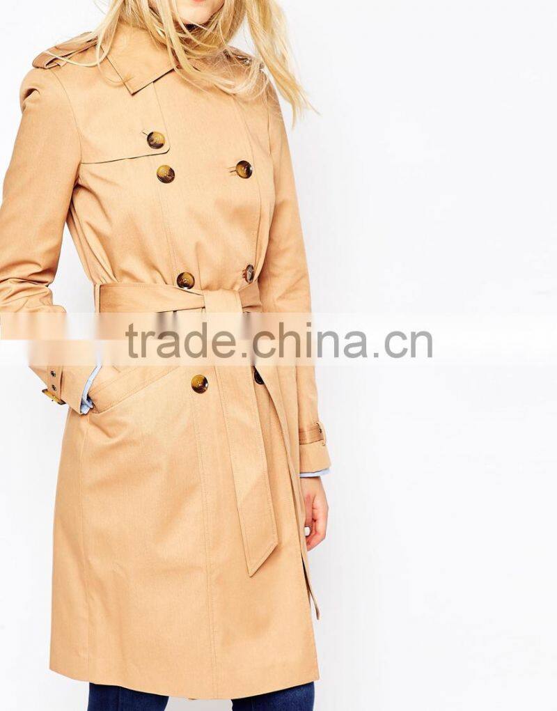 New arrival fashionable women trench coat with belt/lady outfit coat 2015