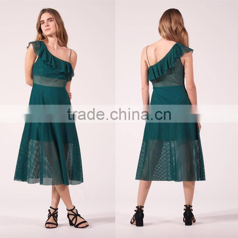 NEW DESIGN ruffle at sleeve and neck women sexy asymmetry asymmetric dress