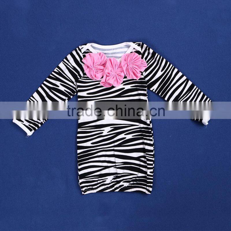 QL-58 girl's long sleeve gown with 3 flowers and the hat baby infant
