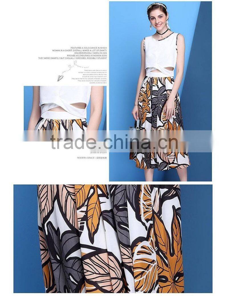 2016 hot sale special design sleeveless contrast color wide A-line middle and long dress